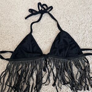 SHEIN Black Fringe Halter Top
